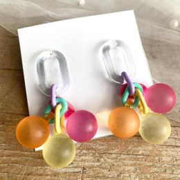 Dangle Earrings Dvacaman 2024 Korean Colorful Transparent Acrylic Resin Round Ball Drop For Women Candy Color Enamel Chain