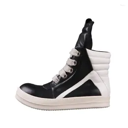 Boots Rmk Owews Men Women Ankle Men's Sneaker Wide Shoeslace Cowhide Basket Triangle High-top Unisex Zipper Black
