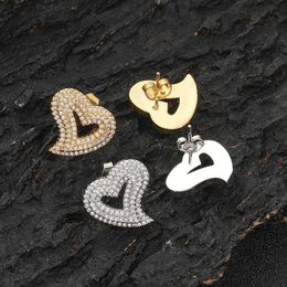 New Zircon Hollow Heart Advanced Fashion Hip Hop Earrings, Exaggerated Personalized Instagram Earrings