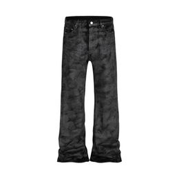 High Street Hand Brushed Glue Sparkling Baggy Flare Jeans for Men Y2k Pantalones Hombre Leather Pants Oversized Denim Trousers 240309