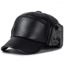Ball Caps Men Baseball Cap PU Leather Plush Warm Winter Outdoor Sports Earflap Hunting Hat