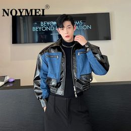 NOYMEI Denim Patchwork Silhouette Mens Short Jacket Contrast Colour Fashionable Korean Style 2024 Autumn Male Coat WA2807 240311