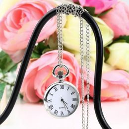 OUTAD 1pcs Quartz Round Pocket Watch Dial Vintage Necklace Silver Chain Pendant Antique Style Personality Pretty Gift2917