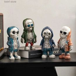 Decorative Objects Figurines Gothic Skeleton Figurines Cool Resin Hand Crafts Statue Skull Halloween Skull Horrible Ornaments for Home Desk TV Cabinet Decor T2403