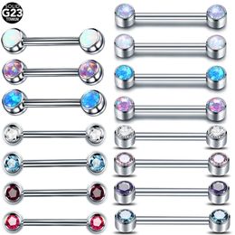 10Pcslot G23 Opal Nipple Piercing 14G Tongue Ring Internal Thread Crystal Barbell Women Body Jewellery 240311