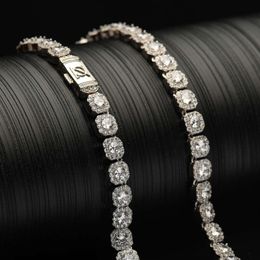 Mens Hiphop Style Cubic Zirconia 925 Sterling Silver Jewellery Cuban Tennis Chain Cz Diamond Necklace