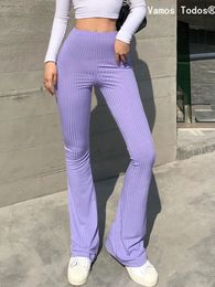 Solid Y2k Woman Pants E Girl Aesthetic Fashion Streetwear Women Clothes Slim High Waist Capris Sexy Bell Bottom Flare Tights 240314