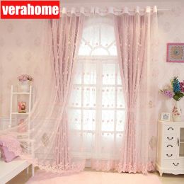 Curtains Korean pastoral pink blackout Princess curtains for girls kids Living room bedroom windows treatment sheer tulle romantic screen