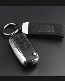 1Pcs NEW Car M Logo Black Matte Leather Keychain Keyring Key Case Holder For 1429495