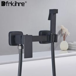 Black Chrome Bidet Faucet Brass Shower Tap Wall Mounted Cold Water Mixer Crane Square Shower Sprayer Head Tap Toilet Faucets 240311