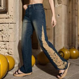 Women's Jeans Y2K Baggy 2024 Women Fashion Ripped Trendy Vintage Slant Pocket High Waist Straight Leg Denim Trousers Streetwear
