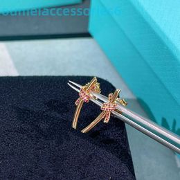 2024 Designer Luxury Brand Jewellery Stud Knot Knot Earrings Blue Pink 18k Rose Gold Craftsmanship Hand Set Diamond