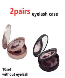 New Double Layer Round eyelash case with mirror rose gold Black false eyelashes box 2pairs of eyelash case storage Makeup Cosmetic2660717