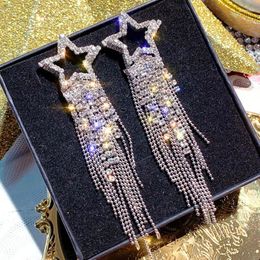 Dangle Earrings 2024 Exaggeration Star Drop Tassels Super Shine Jewelry For Women Long Unusual Silver Color Needle Fine