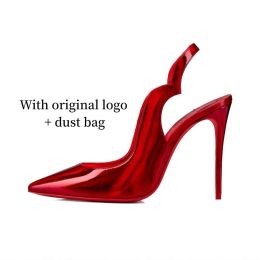 Designer Red Famous Bottoms Heels High Heel Thin Classic Pointed T Stiletto Black Patent Genuine Leather Pump Dress Women Sandals Whitedress 84