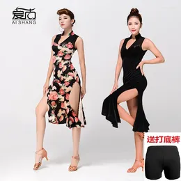 Stage Wear Original Classical Velvet Cheongsam Slim Fit Latin Dance Skirt Training Group Performance Art Exam Dress