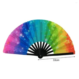 Decorative Figurines Folding Fan Colorful Rave Fans Bamboo Ribs Hand For Festival Dancing Parties Gifts Men Women Easy To Use