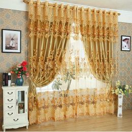 Curtains Luxury Pure Golden Blackout Curtains Jacquard Shading Window Curtains Valance for Living Room Bedroom Decoration Custom