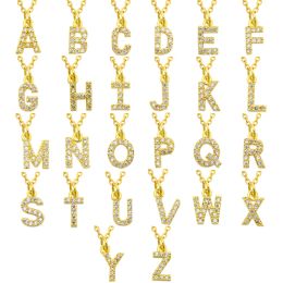 Necklaces 1 Set 26pcs AZ 14K Gold Plated Cubic Zirconia Initial Name Letter Charm Necklace For Women Wholesale