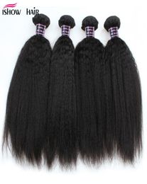 Ishow 8A Brazilian Kinky Straight 4 Bundles Weft 100 Virgin Human Hair Extension Yaki Straight Coarse for Women All Ages Jet Blac5751605