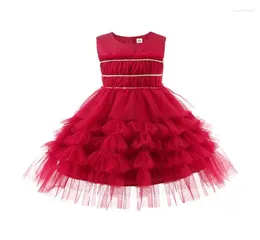 Girl Dresses 2024 Boutique Red Mesh Summer Dress Princess Kids Sweet Party 1-6T