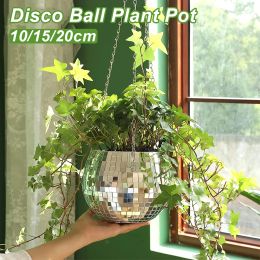 Planters Hanging Mirror Disco Ball Shape Flower Pot Indoor Wall Hanging Creative Green Planters Garden Decor Gardening Hanging Baskets