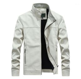 Autumn Winter New White Leather Jacket Men PU Coats Men039s Stand Collar Long Coat Fashion Business Outerwear Male Brand Clothi4645624