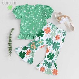 Patrick Girls St s Day Clover Print Short and Flare Set ldd240314