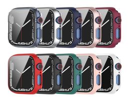 Full PC Cover Cases Tempered Glass Films Bumper Screen Protector for Apple Watch iWatch Serie 7 6543 Size 41mm 45mm 38 40 42 442994240