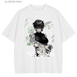 Men's T-Shirts Hip Hop Strtwear Men White Tshirt Japanese Anime Graphic Print T-Shirt Harajuku Summer Short Slve Cotton Casual Tops Ts Y240314