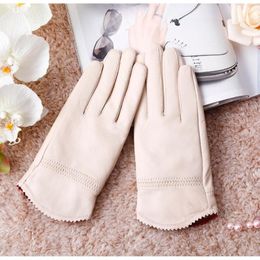 women's genuine leather gloves red sheepskin gloves autumn and winter fashion female windproof242L