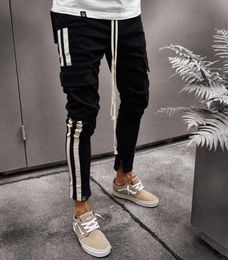 Fashion2018 New Mens Joggers Black and White Stripe Slim Fit Jogging Pants Drawstring Sweatpants S 3XL4254296