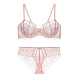 French lace oversized bra and anti sagging bra set for womens sexy ultra-thin oversized bra and bra