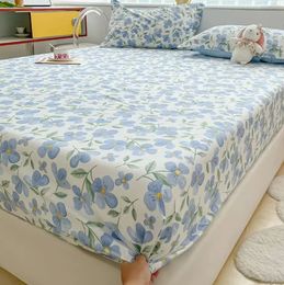 100% Cotton Bed Fitted Sheet with Elastic 2pc Pillowcases Kids Adult Twin Queen King Size Mattress Protector Bed Sheet Set B103 240311