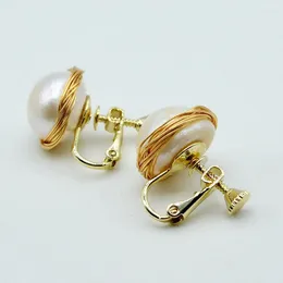 Dangle Earrings Women's Ear Clips Natural Pearl Gold Baroque Style Ladies Unpierced Handmade Wire