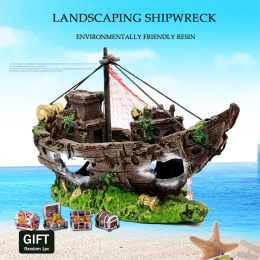 Decorations Pirate Ship Aquarium Landscaping Resin Boat Sailing Glass Fish Tank Ornaments Escape House Aquarium Landscaping Decoration