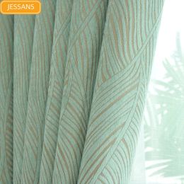 Curtains Simple Chenille Curtains for Living Dining Room Bedroom Curtains Light Green Shading Fresh and Fashionable Curtains