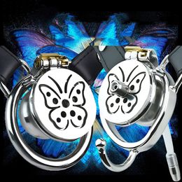 2024 New Stainless Steel butterfly pattern metal negative chastity lock male penis restraint Device Adult Sex toy