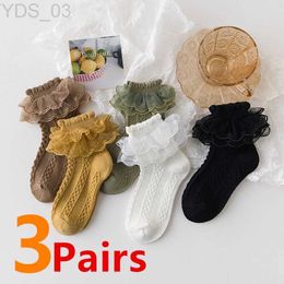 Kids Socks 3 Pairs/Lot Summer Girls Socks Baby Kids Ruffle Sock Cute Children Frilly White Black Lace Cotton Socks For 1-10Years YQ240314