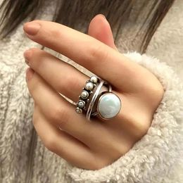 Cluster Rings European Retro Thai Silver Ring Making Old Round With Three Layers Of Crossed Imitation Pearl For Women 925