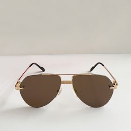 Vintage Pilot Sunglasses Gold Half Frame Brown Lens for Men Summer Shades Sunnies Lunettes de Soleil Glasses Occhiali da sole UV400 Eyewear