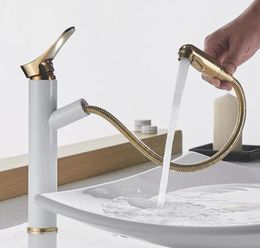 Bathroom Basin Faucet Pull Out Spray Nozzle Cold Solid Brass 360 Degree Rotating Sink Mixer Tap Single Handle Rose Gold9239418