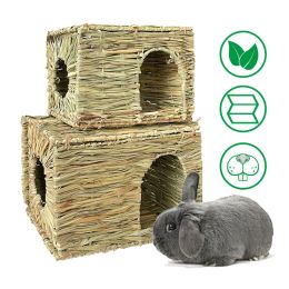 Cages 2 Size Rabbit Handmade Foldable House Small Pet Reed Nest GuineaPig Chew Toy Hamster Chinchilla Hideout Mat Cage Acessoiry Lapin