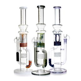 Phoenixstar 18 Inches Glass Water Bong Hookah Big Recycle Pipes Glass Bong With Four-layer Honeycomb Percs And A Inline Diffuser Perc Percolator Water Pipes