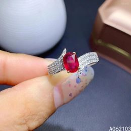 Cluster Rings KJJEAXCMY Fine Jewellery 925 Sterling Silver Inlaid Natural Ruby Women's Fashion Simple Oval Gem Adjustable Ring Support