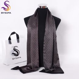 Scarves BYSIFA Black Red Long For Men Fashion Accessories Male Pure Silk Scarf Cravat Winter Flowers Pattern 190 26cm223R