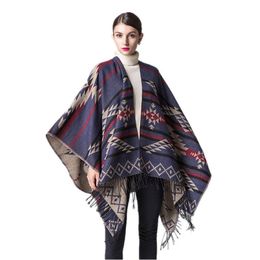 2017 Ethnic Geometric Shawl Women Bohemia Cashmere Tassel Poncho Aztec Long Pashmina Kimono Knitted Capes Wraps Cardigan257k