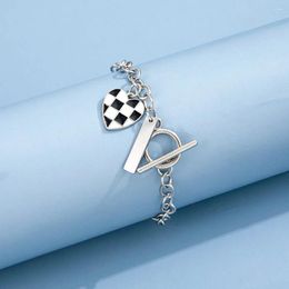 Charm Bracelets Meetvii Fashion Chessboard Heart Ins Design Women Girlfriend Gift OT Buckle Metal Chain Jewellery