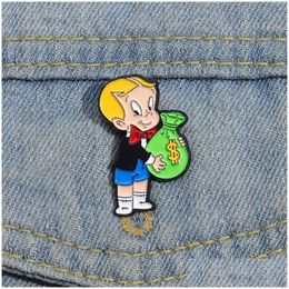 Cartoon Accessories Richie Rich Money Bag Brooch Enamel Pin Cute Boy Badge Decorative Hats Clothes Backpack Fashion Jewellery Drop Deliv Otumb