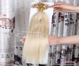 100s 18quot22quot Indian Remy Prebonded Fusion Keratin Nail Tip U Tip Human Hair Extensions Bleach Blonde 61305g per stran4603559